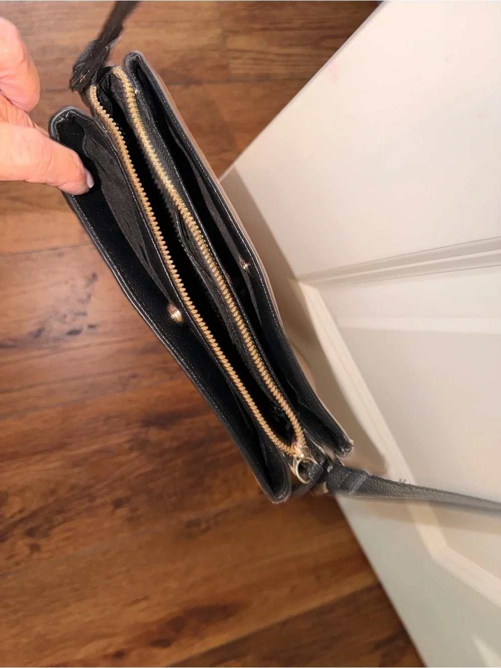 Nine West Black Crossbody Wallet with Gold Zip Detail